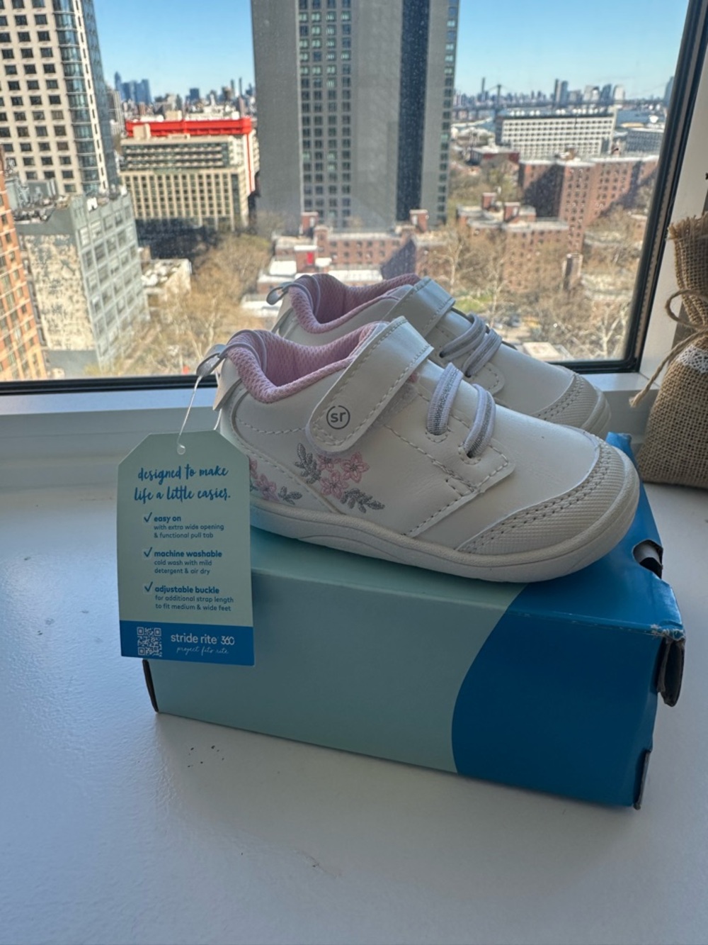Stride Rite White and Pink Floral Toddler Sneakers